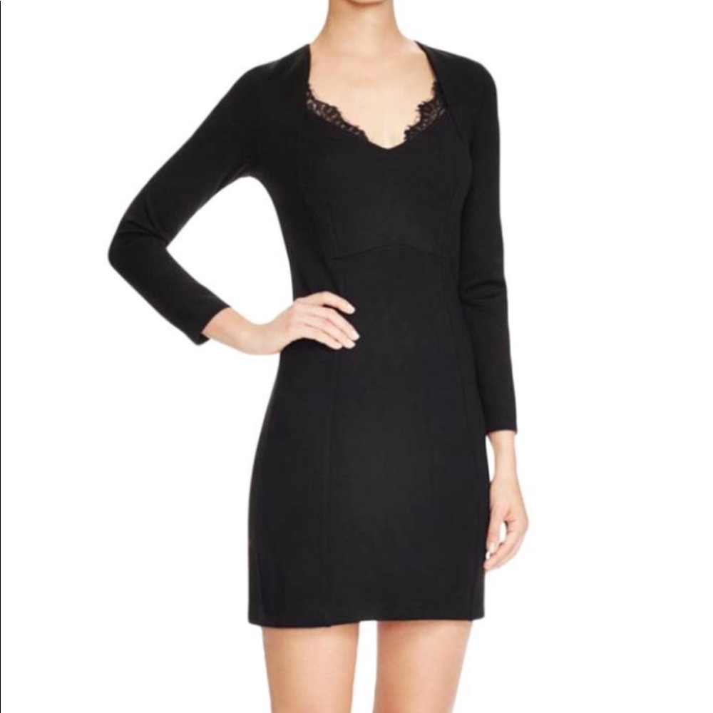 French Connection Lace Trim Black Dress